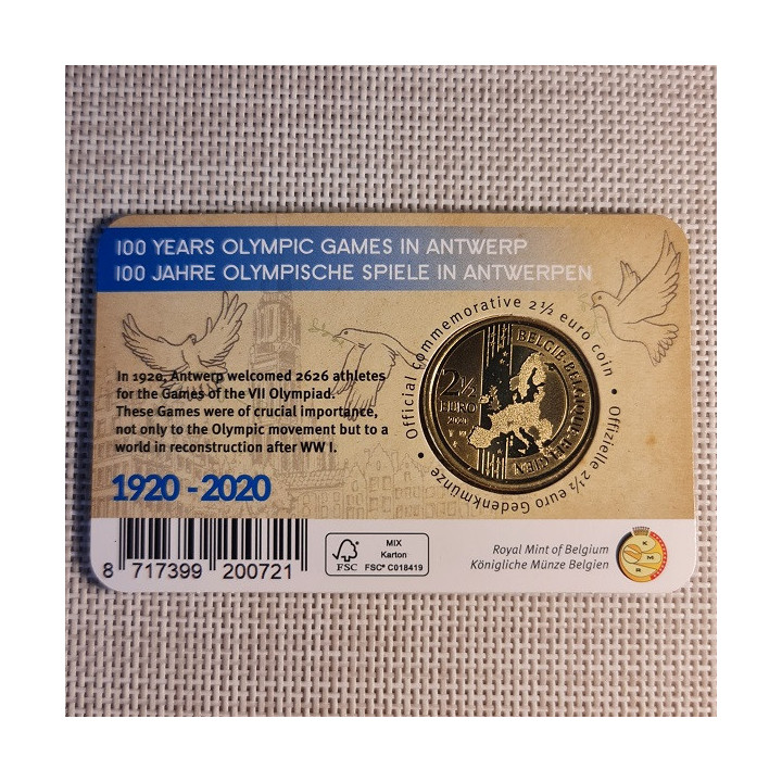 Belgium 2 1/2 Euro 2020 "Summer Olympics" BU (Colored, Dutch, Coin Card)