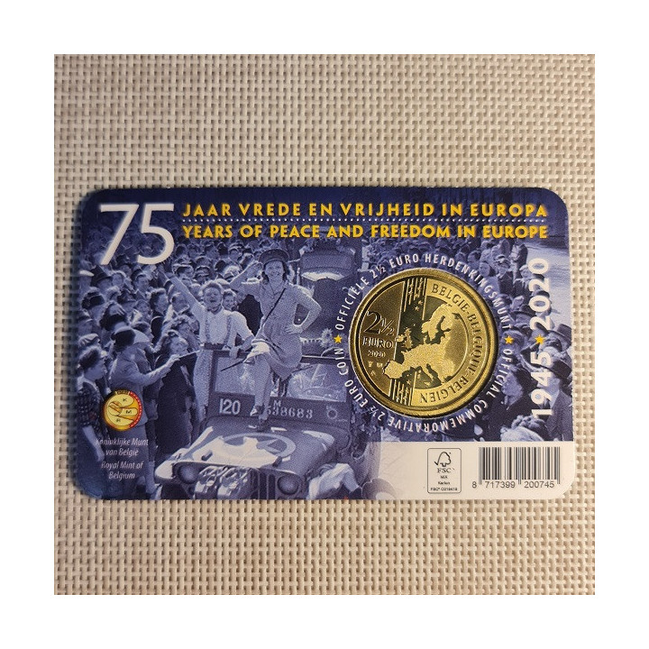 Belgium 2 1/2 Euro 2020 "Peace & Freedom" BU (French, Coin Card)