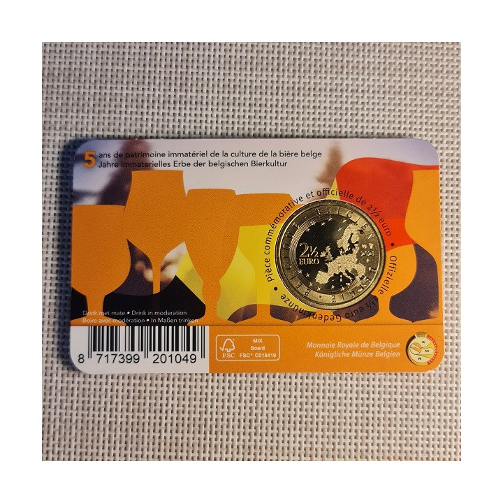 Belgium 2 1/2 Euro 2021 "Beer Culture" BU (Dutch, Coin Card)