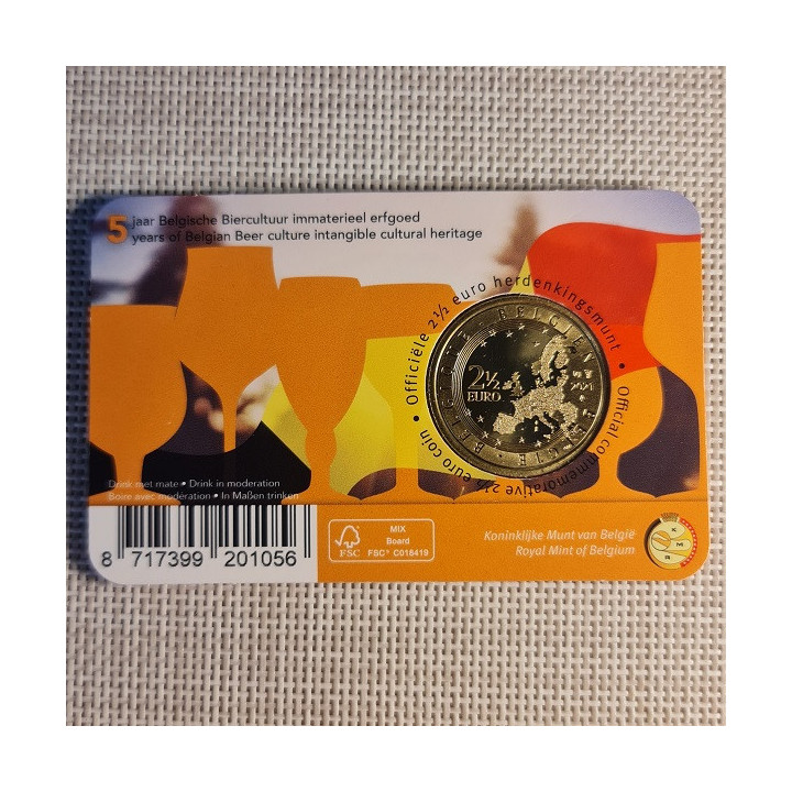 Belgium 2 1/2 Euro 2021 "Beer Culture" BU (French, Coin Card)