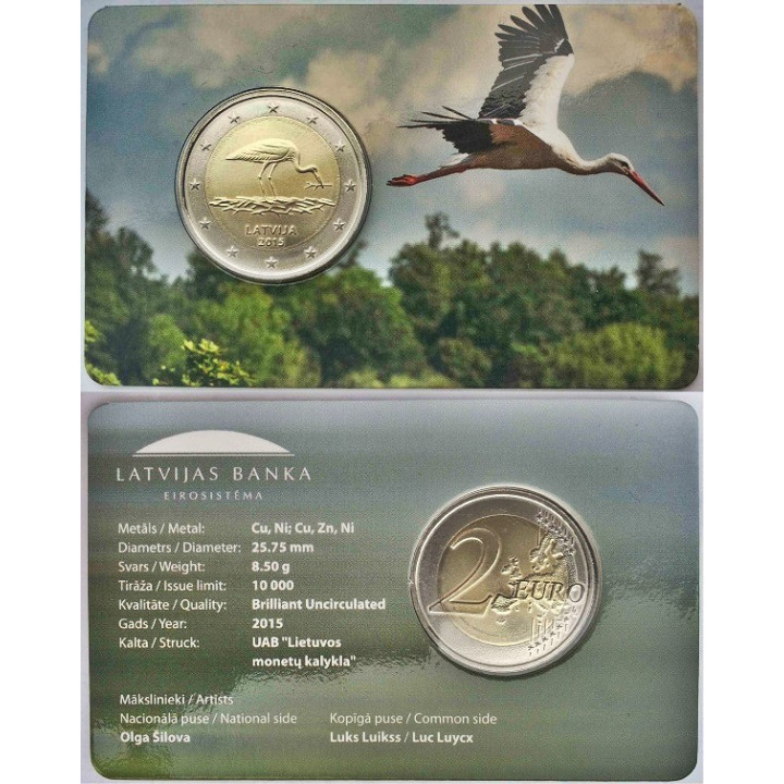 Latvia 2 Euro 2015 "Black Stork" BU (Coin Card)