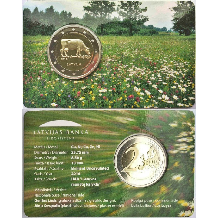 Latvia 2 Euro 2016 "Latvian Brown" BU (Coin Card)