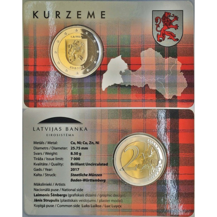 Latvia 2 Euro 2017 "Courland" BU (Coin Card)