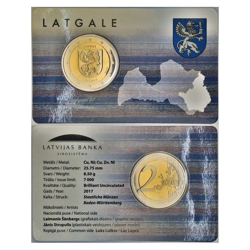 Latvia 2 Euro 2017 "Latgale" BU (Coin Card)