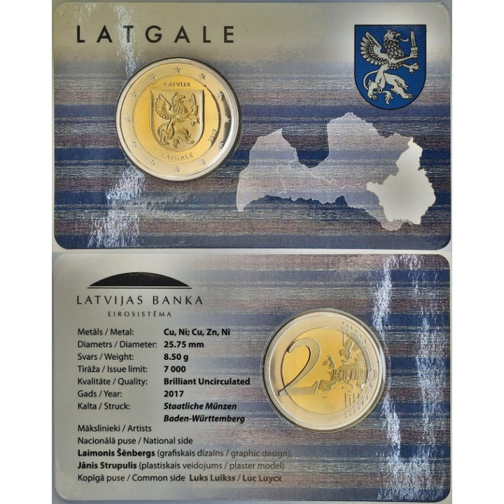 Latvia 2 Euro 2017 "Latgale" BU (Coin Card)