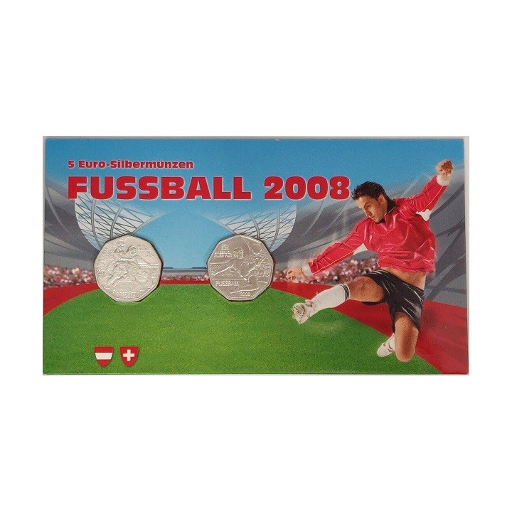 Austria 2 x 5 Euro 2008 "Football" KM-3163 - 3164 BU (Blister)