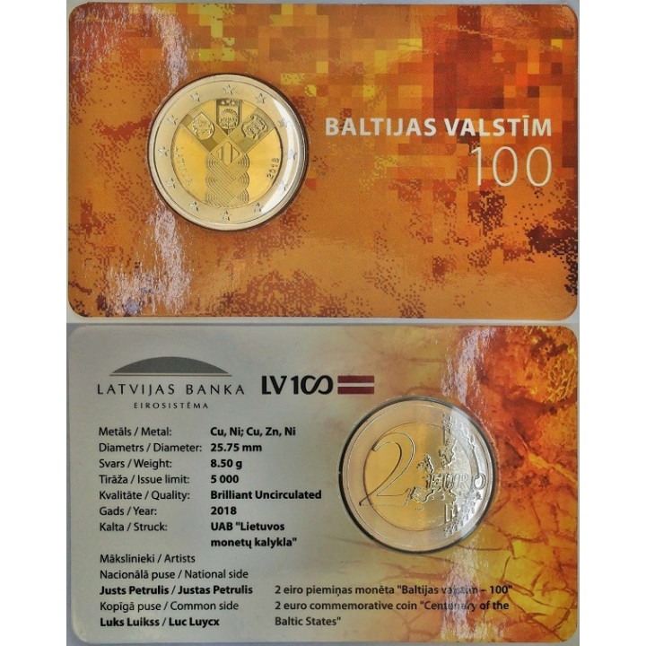 Latvia 2 Euro 2018 "Baltic States" BU (Coin Card)