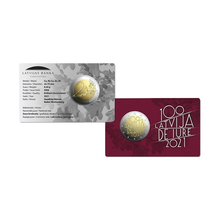 Latvia 2 Euro 2021 "De Jure" BU (Coin Card)