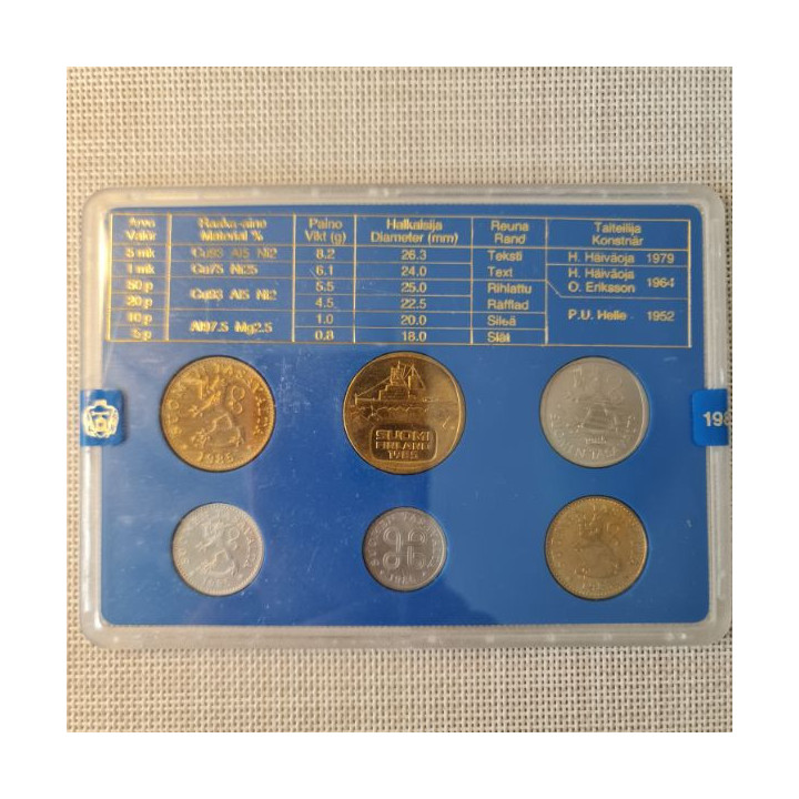 Finland 6 Coin Set (5 Penniä - 5 Markkaa) 1985 UNC