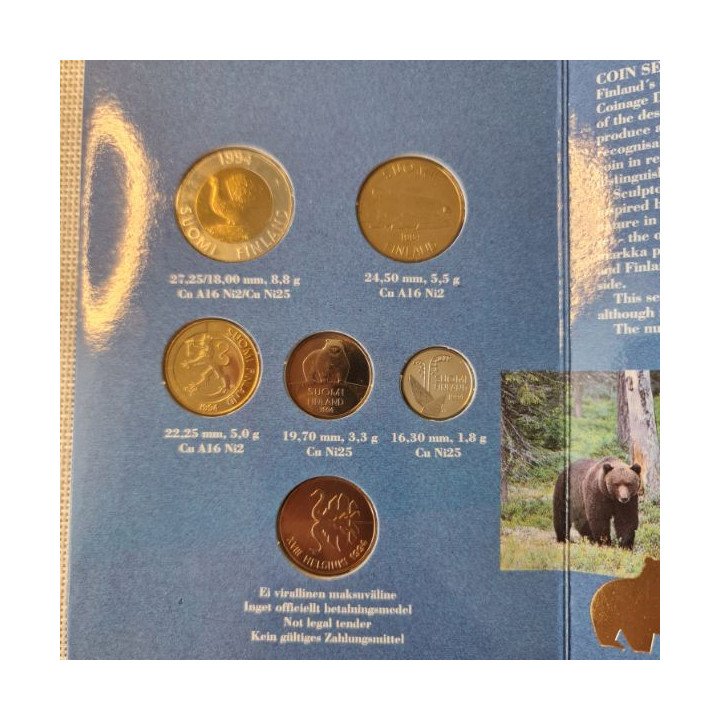 Finland 5 Coin Set (10 Penniä - 10 Markkaa) 1994/1 UNC