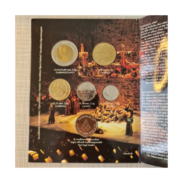 Finland 5 Coin Set (10 Penniä - 10 Markkaa) 1997 UNC