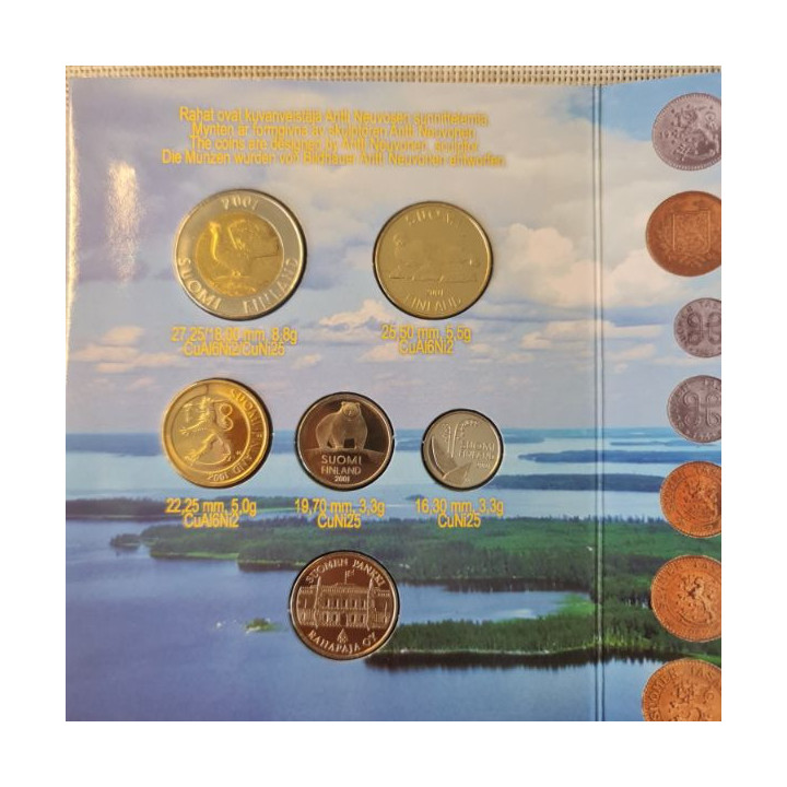 Finland 5 Coin Set (10 Penniä - 10 Markkaa) 2001/2 UNC