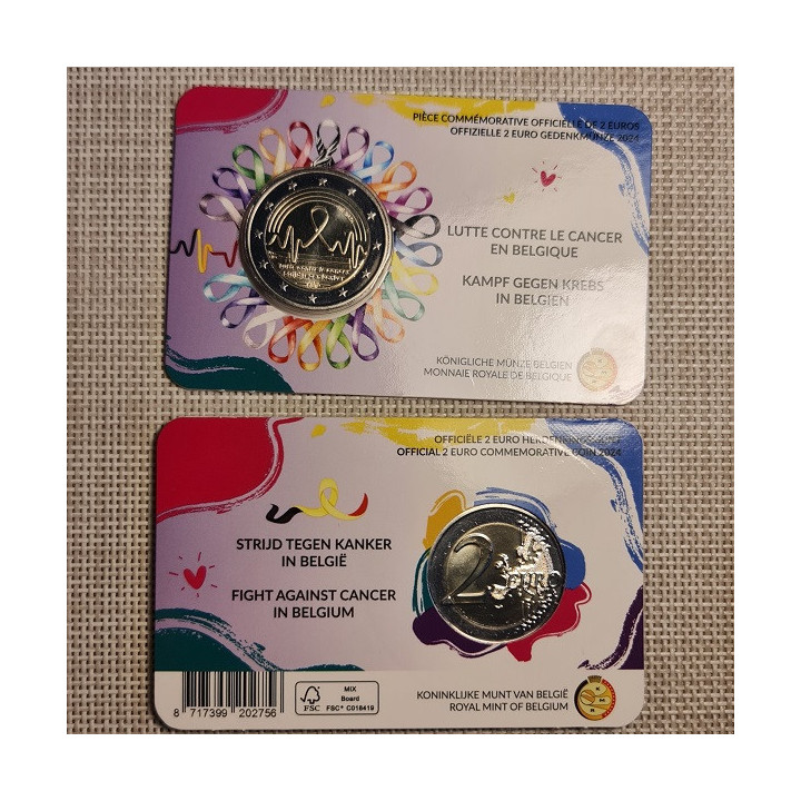 Belgium 2 Euro 2024 "Cancer" BU (French, Coin Card)