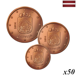 Latvia 1, 2, 5 Euro Cents 2014 Rolls