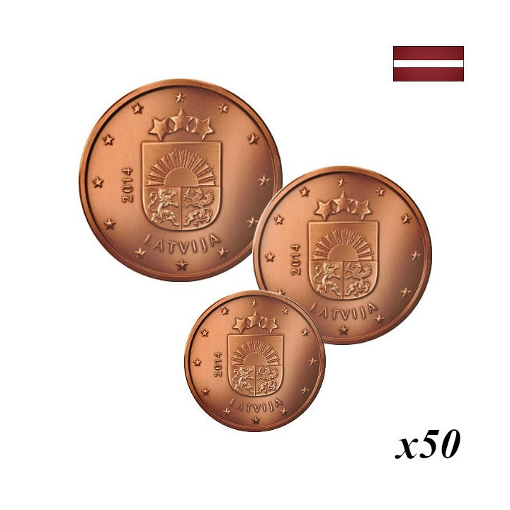 Latvia 1, 2, 5 Euro Cents 2014 Rolls