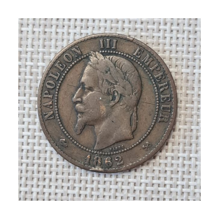 France 10 Centimes 1862 "K" KM-798 VF