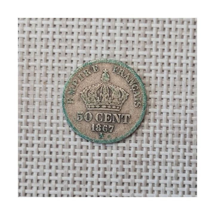 France 50 Centimes 1867 "A" KM-814 VF
