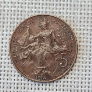 France 5 Centimes 1914 KM-842 VF