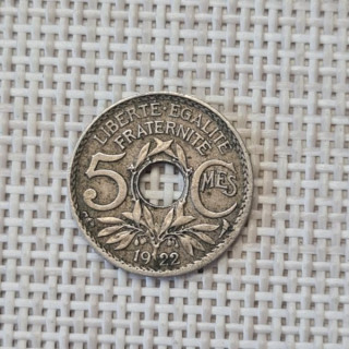 France 5 Centimes 1922 "Cornucopia" KM-875 VF