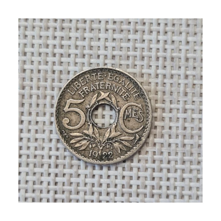 France 5 Centimes 1922 "Cornucopia" KM-875 VF