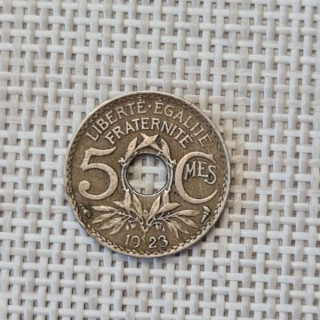 France 5 Centimes 1923 "Cornucopia" KM-875 VF