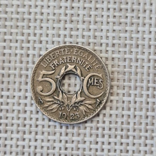 France 5 Centimes 1923 "Thunderbolt" KM-875 VF