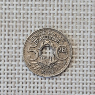 France 5 Centimes 1924 "Cornucopia Bold" KM-875 VF