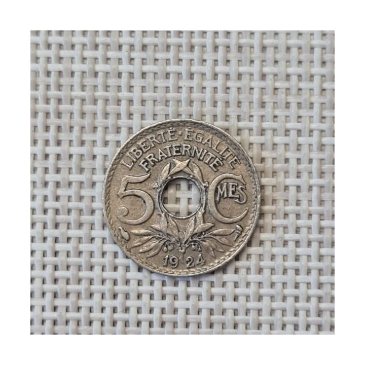 France 5 Centimes 1924 "Cornucopia Bold" KM-875 VF