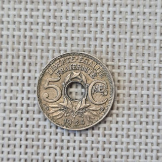 France 5 Centimes 1924 "Cornucopia Thin" KM-875 VF