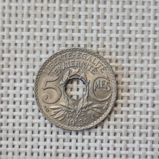 France 5 Centimes 1934 KM-875 XF
