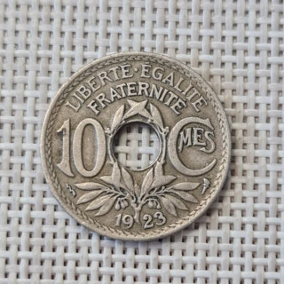 France 10 Centimes 1923 "Thunderbolt" KM-866a VF