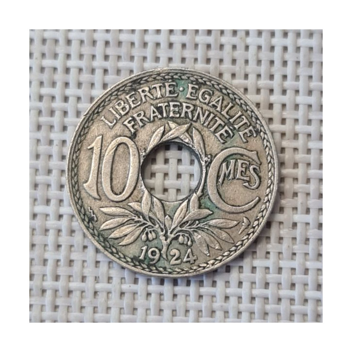 France 10 Centimes 1924 "Thunderbolt" KM-866a VF