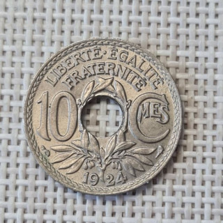 France 10 Centimes 1924 "Cornucopia" KM-866a XF
