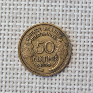 France 50 Centimes 1933 "Open 9" KM-894 VF