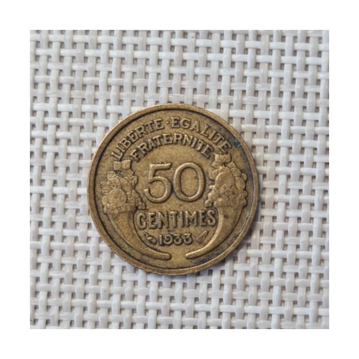 France 50 Centimes 1933 "Open 9" KM-894 VF