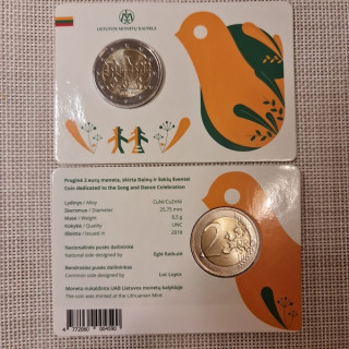Lithuania 2 Euro 2018 "Songs & Dances" UNC (Coin Card)