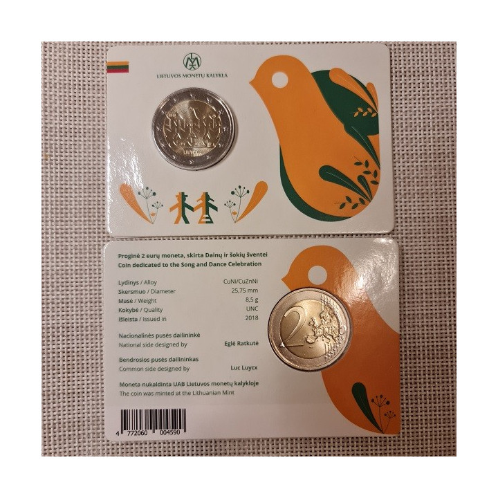 Lithuania 2 Euro 2018 "Songs & Dances" UNC (Coin Card)