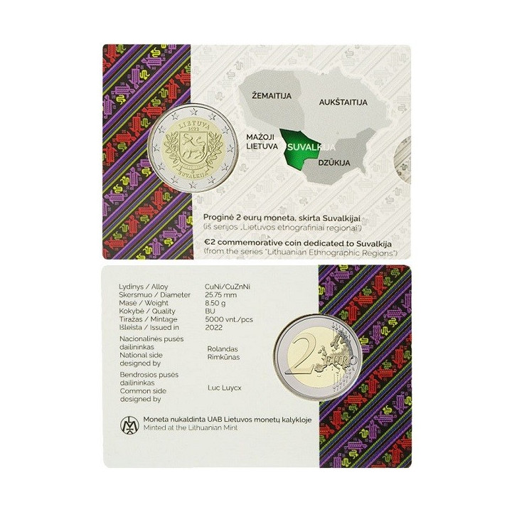 Lithuania 2 Euro 2022 "Suvalkija" BU (Coin Card)