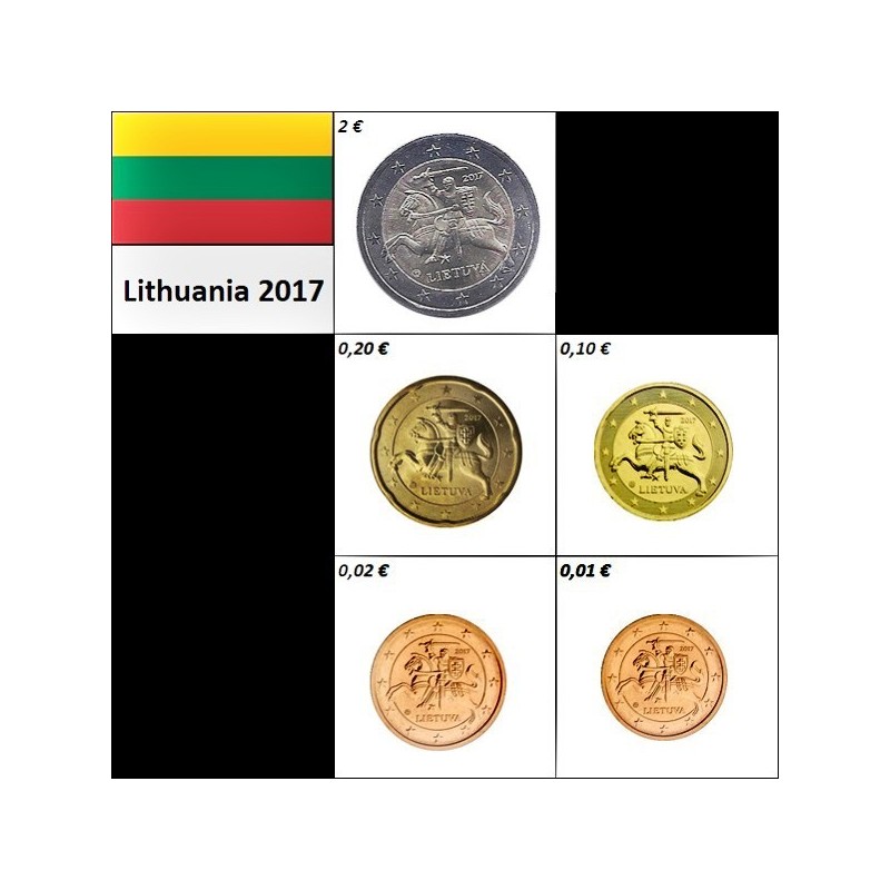Lithuania 1c, 2c, 10c, 20c, 2 Euro 2017 UNC