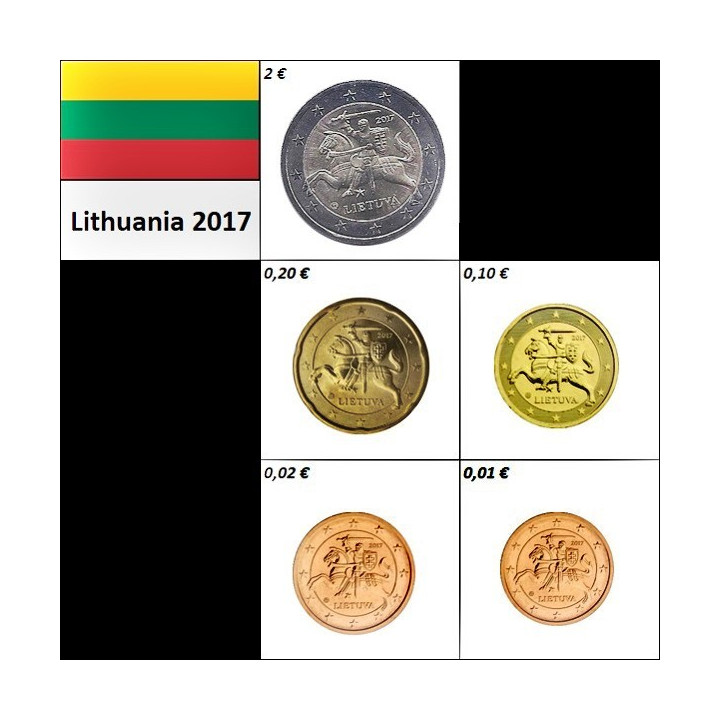 Lithuania 1c, 2c, 10c, 20c, 2 Euro 2017 UNC