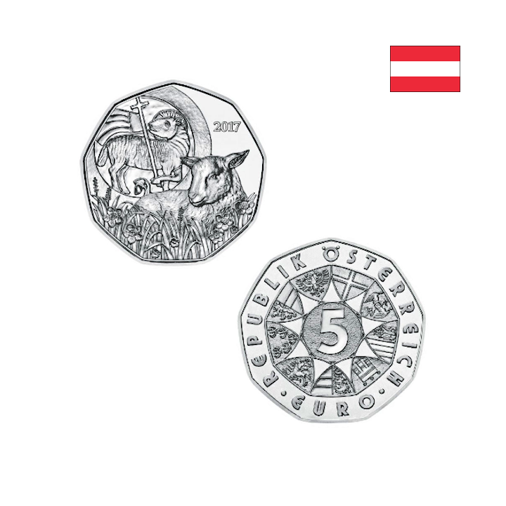 Austria 5 Euro 2017 "Easter Lamb" KM-3266a BU (Blister)