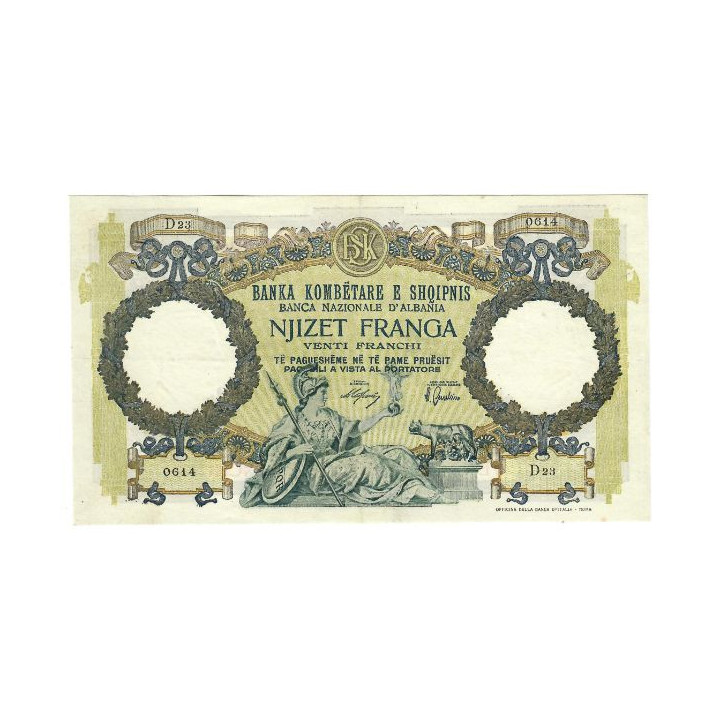 Albania 20 Franga 1939 P-7 XF/AU
