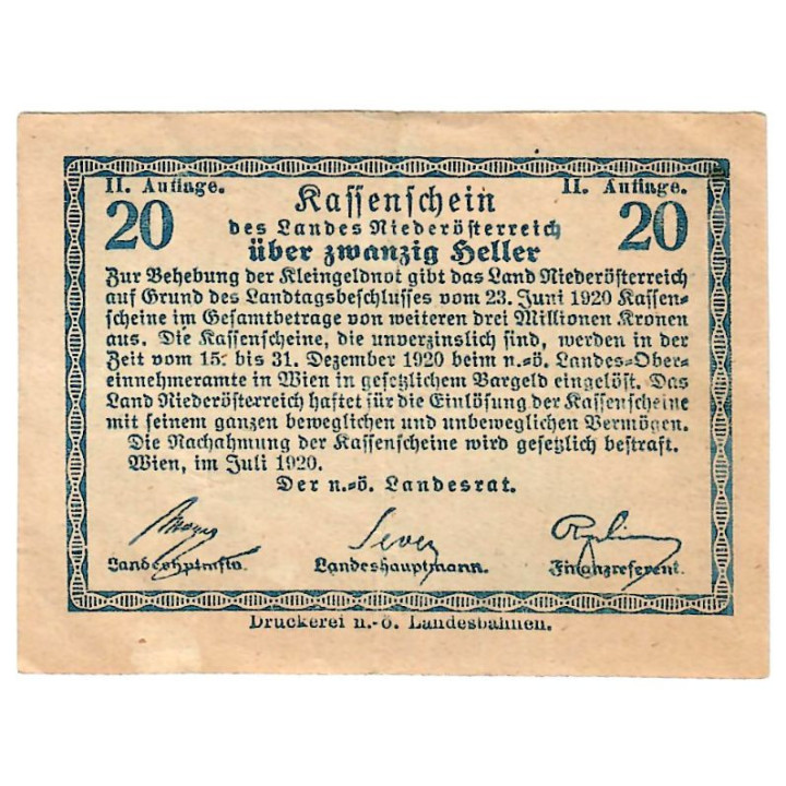 Austria 20 Heller 1920 P-S113a.1 VF