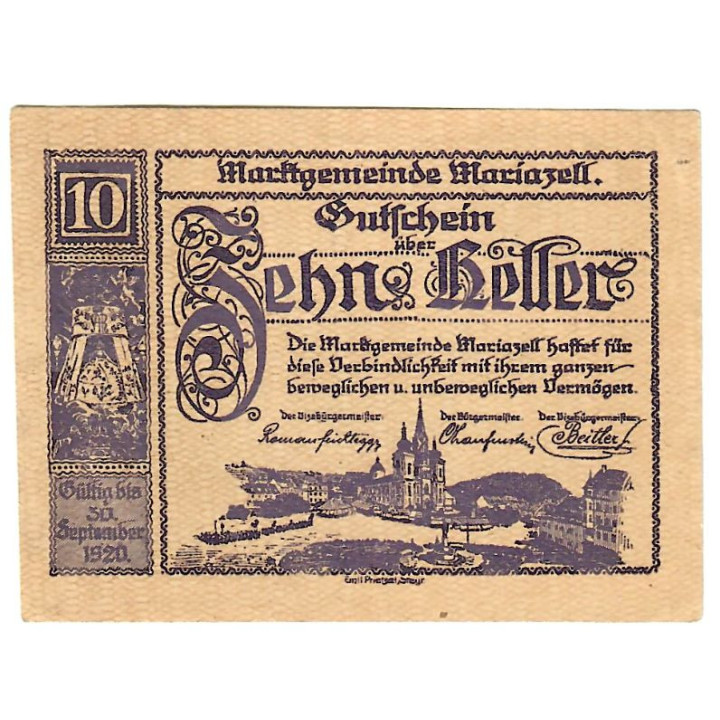 Austrian Notgeld 10 Heller 1920 JPR0590II-10.2 UNC