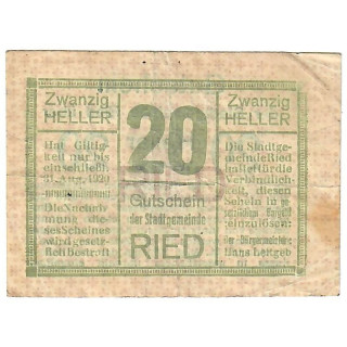Austrian Notgeld 20 Heller 1920 JPR0834Ib-20 VF