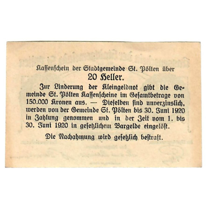 Austrian Notgeld 20 Heller 1919 JPR0927I-20.2 UNC