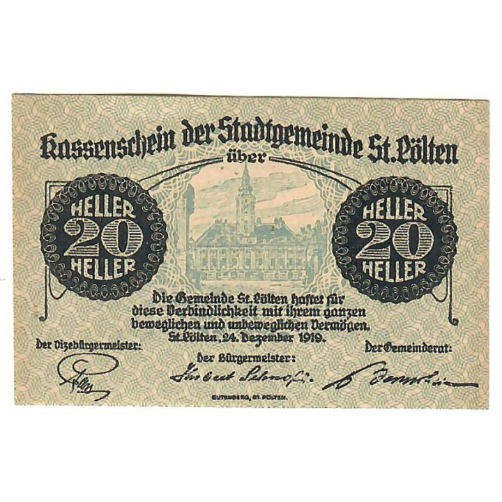 Austrian Notgeld 20 Heller 1919 JPR0927I-20.2 UNC
