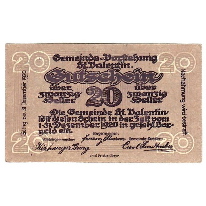 Austrian Notgeld 20 Heller 1920 JPR0941-20 UNC