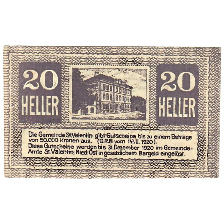 Austrian Notgeld 20 Heller 1920 JPR0941-20 UNC