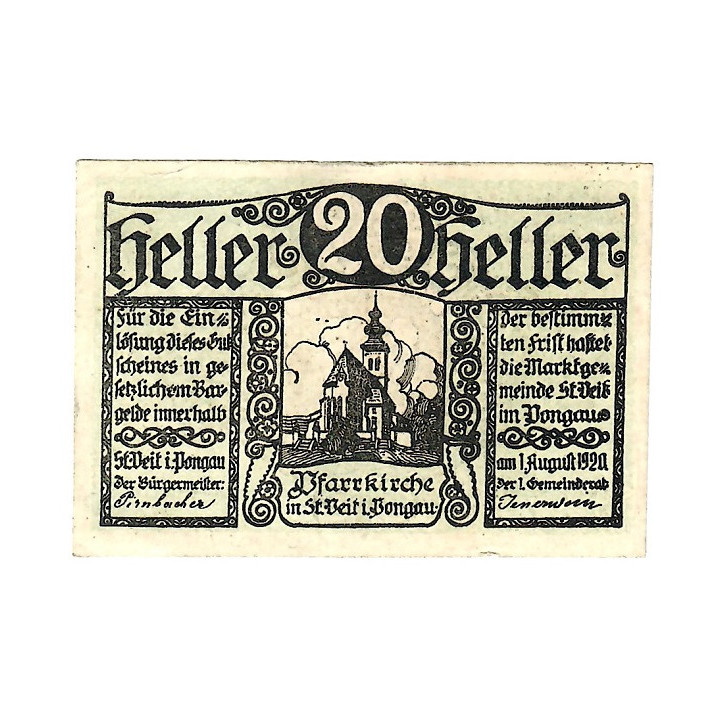 Austrian Notgeld 20 Heller 1920 JPR0945a-20 XF/AU